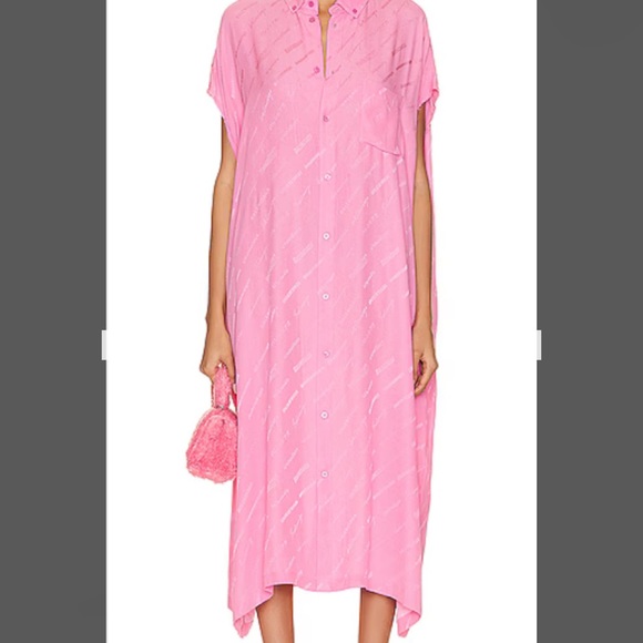 balenciaga pink shirt dress VTG Balenciaga Silk Women's Pink Shirt Dress Simple Chic Size 6 US